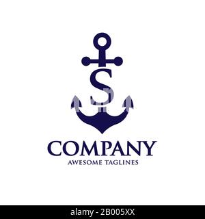 creative initial letter S with Anchor blue color logo vector concept Stock Vector
