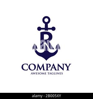 creative initial letter R with Anchor blue color logo vector concept Stock Vector