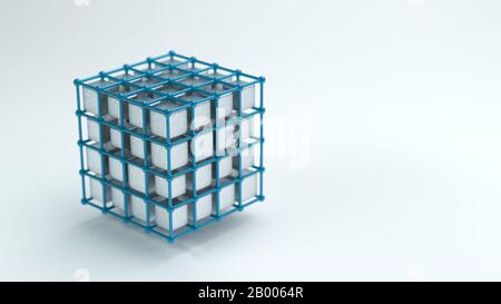 cube grid with different sized silver boxes symbolizing data in a storage system - 3D rendered illustration Stock Photo