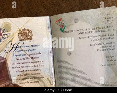 The interior of the new Post-Brexit 2020 British Passport without any reference to the European Union Stock Photo