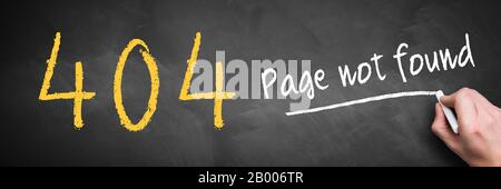 hand writing '404 - page not found' on a blackboard Stock Photo