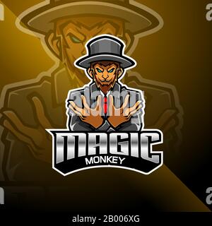 Magic monkey esport mascot logo Stock Vector