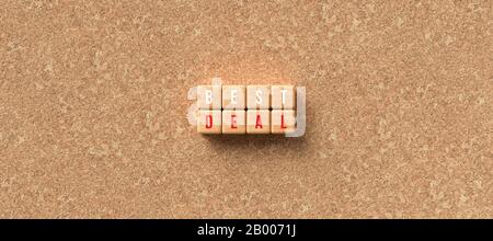 cubes with the words BEST DEAL on cork background - 3D rendered illustration Stock Photo