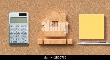 house symbol on cork background with office items Stock Photo