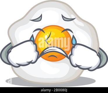 Fried egg cartoon character concept with a sad face Stock Vector