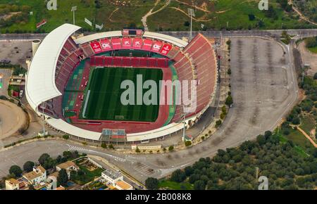 Aerial photo, Estadi de Son Moix, football stadium, sports centre, Palma, Mallorca, Spain, Europe, Balearic Islands, Arena, Camí de la Vileta, ES, Esp Stock Photo