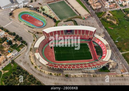 Aerial photo, Estadi de Son Moix, football stadium, sports centre, Palma, Mallorca, Spain, Europe, Balearic Islands, Arena, Camí de la Vileta, ES, Esp