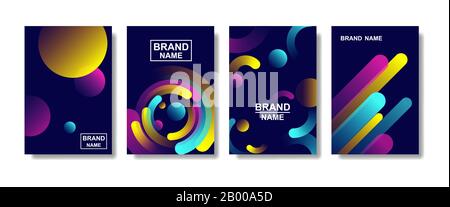 Minimal geometric striped color background. Simple Futuristic liquid shapes with trendy gradients. Abstract background on dark. vector illustration Stock Vector