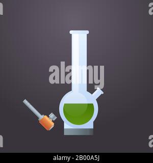 glass bong icon apparatus for smoke weed marijuana cannabis drug consumption concept flat vector illustration Stock Vector