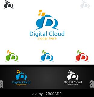 Digital Cloud Letter D for Digital Marketing Financial Advisor or Invest Vector Logo Design Icon Stock Vector