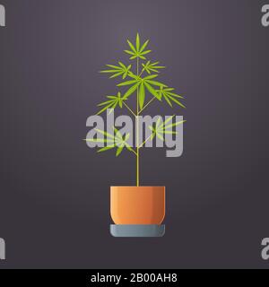 cannabis or marijuana in pot plant icon drug consumption concept flat vector illustration Stock Vector
