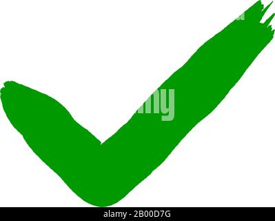 Dirty grunge hand drawn with brush strokes tick v vector illustration isolated on white background. Mark graphic design. Check mark symbol tick YES bu Stock Vector
