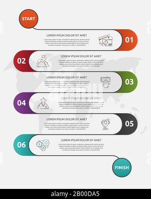 Abstract vector road timeline infographic. Vector illustration with 6 labels. Six steps for diagrams, flowchart, timeline Stock Vector