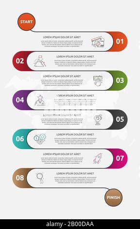 Abstract vector road timeline infographic. Vector illustration with 8 labels. Eight steps for diagrams, flowchart, timeline Stock Vector
