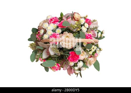 Funeral wreath flowers isolated on white background. Stock Photo