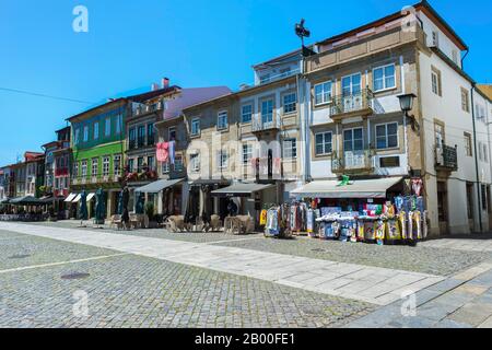 Tourist shops on Dom Paio Mendes street, Braga, Minho, Portugal Stock Photo