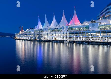 Canada Place by Night, Vancouver, British Columbia, Canada Stock Photo