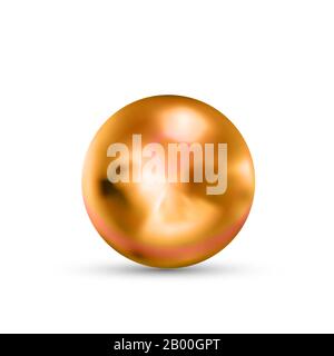 Realistic glossy pink gold sphere with glares and reflection on white Stock Vector