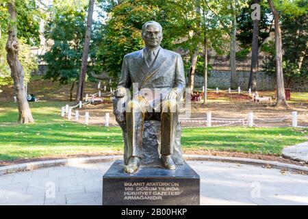 Bronze statue of Mustafa Kemal Ataturk in Gulhane Park - Istanbul, Turkey . Stock Photo