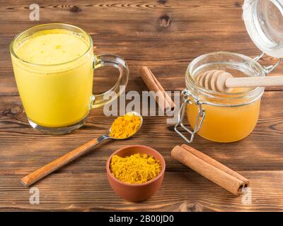 Gold milk, made with turmeric and other spices Stock Photo