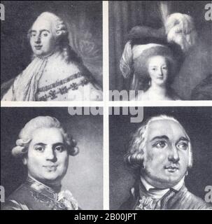 La famille royale.Louis XVI,né en 1754..La reine Marie-Antoinette.Monsieur,frère du roi,Louis,Stanislas,Xavier,Comte de Provence.Le duc d'Orléans,Loui Stock Photo