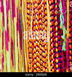 Indian colorful laces of different colors -  Multicolored ethnic abstract background Stock Photo
