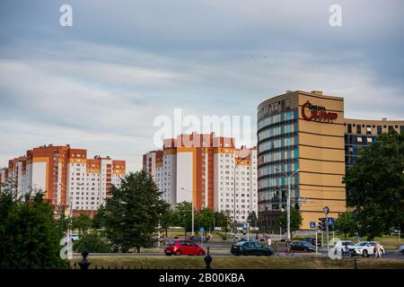 Modern skylines in the city center of Minsk, Belarus Stock Photo