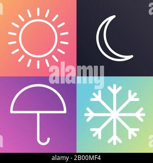 Vector weather set icon. moon umbrella snow sun, iconic symbol Stock Vector