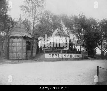 Sri Lanka: The Ceylon tea house at the World's Columbian Exposition, Chicago 1893.  The World's Columbian Exposition (the official shortened name for the World's Fair: Columbian Exposition, also known as The Chicago World's Fair) was a World's Fair held in Chicago in 1893 to celebrate the 400th anniversary of Christopher Columbus's arrival in the New World in 1492. Chicago bested New York City; Washington, D.C.; and St. Louis for the honor of hosting the fair. The fair had a profound effect on architecture, the arts, Chicago's self-image, and American industrial optimism. Stock Photo