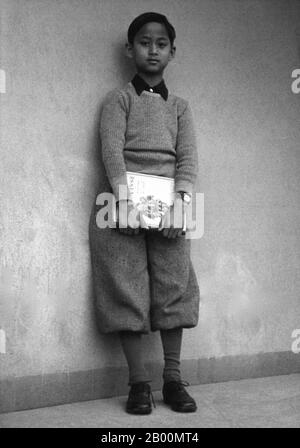 Thailand: The future King Ananda Mahidol (Rama VIII) as a young prince studying in Switzerland.  Ananda Mahidol (20 September 1925–9 June 1946) was the eighth monarch of Thailand under the House of Chakri. He was recognized as king by the National Assembly in March 1935. He was a nine-year-old boy living in Switzerland at this time. He returned to Thailand in December 1945. On 9 June 1946, the King was found shot dead in his bedroom in the Boromphiman Throne Hall, (a modern residential palace located within the Grand Palace), only four days before he was scheduled to return to Switzerland. Stock Photo