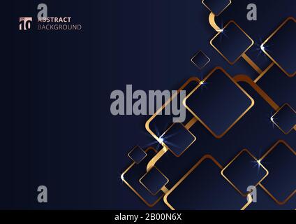 Abstract futuristic geometric golden square pattern on dark blue background with lighting. Vector illustration Stock Vector
