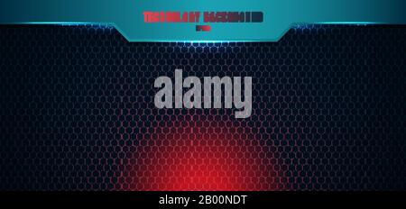 Template blue geometric header on hexagon pattern red lighting background and texture with space for your text. Technology futuristic concept. Vector Stock Vector