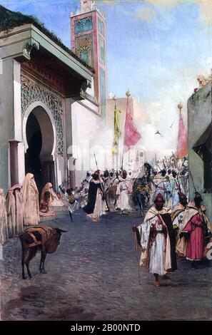 Turkey/France: 'The Entrance of Mehmet II into Constantinople'. Oil on canvas painting by Jean-Joseph Benjamin-Constant (1845 - 1902), 19th century.  Mehmed II (March 30, 1432 – May 3, 1481) or, in modern Turkish, Fatih Sultan Mehmet; known as Mahomet or Mohammed II in early modern Europe) was Sultan of the Ottoman Empire from 1444 to September 1446, and later from February 1451 to 1481.  In 1453, at the age of just 21, Mehmed led an Ottoman army in the siege of Constantinople with between 80,000 to 200,000 troops and a navy of 320 vessels, conquering the city after a 57-day siege. Stock Photo