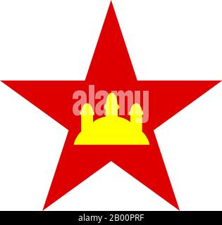 Cambodia: Roundel of the air force of the communist republic of Democratic Kampuchea (1975-1979). Three yellow towers of Angkor Wat on a red field. Stock Photo
