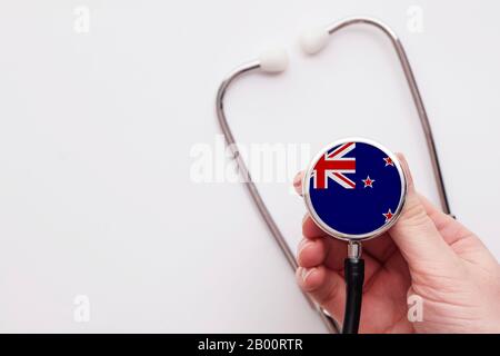 New Zealand healthcare concept. Doctor holding a medical stethoscope. Stock Photo