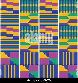 African Kente cloth style vector seamless textile pattern, tribal nwentoma  design with geometric motif Stock Vector Image & Art - Alamy
