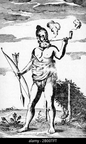 Sri Lanka: 'A Veddha or wild man'. Illustration by Robert Knox (1641-1720), 1681.  'An Historical Relation of the Island Ceylon...since my Deliverance out of Captivity' is a book written by the English trader and sailor Robert Knox in 1681. It describes his experiences some years earlier on the South Asian island now best known as Sri Lanka and provides one of the most important contemporary accounts of 17th century Ceylonese life. Knox spent 19 years on Ceylon as a prisoner of King Rajasimha II. Stock Photo