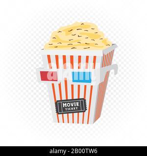 cinema head with popcorn glasses ticket Stock Vector