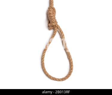 Brown jute rope with non slip mono knot, isolated on white background Stock Photo