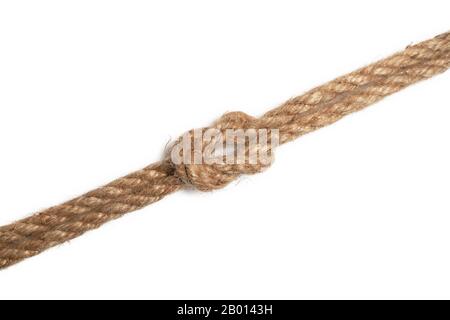 Brown jute rope with knot isolated on white background Stock Photo