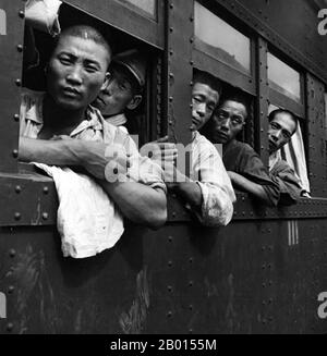 China: Japanese troops on a troop train in north China. Second Sino-Japanese War (July 7, 1937 – September 9, 1945).  The Second Sino-Japanese War was a military conflict fought primarily between the Republic of China and the Empire of Japan. After the Japanese attack on Pearl Harbor, the war merged into the greater conflict of World War II as a major front of what is broadly known as the Pacific War. Although the two countries had fought intermittently since 1931, total war started in earnest in 1937 and ended only with the surrender of Japan in 1945. Stock Photo