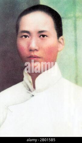 China: Mao Zedong (26 December 1893 - 9 September 1976) as a young man in 1910, aged c. 16-17 years old.  Mao Zedong, also transliterated as Mao Tse-tung, was a Chinese communist revolutionary, guerrilla warfare strategist, author, political theorist, and leader of the Chinese Revolution. Commonly referred to as Chairman Mao, he was the architect of the People's Republic of China (PRC) from its establishment in 1949, and held authoritarian control over the nation until his death in 1976. His theoretical contribution to Marxism-Leninism are now collectively known as Maoism. Stock Photo