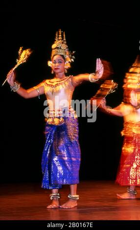 Cambodia: Dancer, Royal Ballet of Cambodia, Phnom Penh.  Khmer classical dance is similar to the classical dances of Thailand and Cambodia. The Reamker is a Khmer version of the Ramayana and is one of the most commonly performed dance dramas. Stock Photo