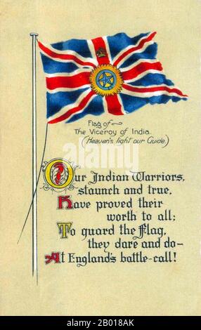 India: British imperial hubris. The Viceroy of India's flag with nationalistic poetic sentiment. London, c. 1941-1944.  China Burma India Theatre (CBI) was the name used by the United States Army for its forces operating in conjunction with British and Chinese Allied air and land forces in China, Burma, and India during World War II. Well-known US units in this theatre included the Flying Tigers, transport and bomber units flying the Hump, the 1st Air Commando Group, the engineers who built Ledo Road, and the 5307th Composite Unit (Provisional), otherwise known as Merrill's Marauders. Stock Photo