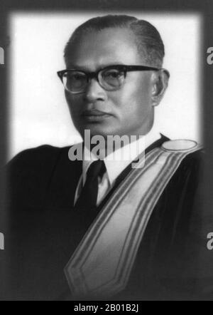 Thailand: Sanya Thammasak ( 5 April 1907 - 6 January 2002), Prime Minister of Thailand (r. 1973-1975), c. 1950s.  Professor Sanya Dharmasakti, or Sanya Thammasak, was one of the most influential political figures in Thailand. He served as the president of the Supreme Court (1968-1973), dean of the faculty of law and chancellor of the Thammasat University, vice president of the constitutional congress and Prime Minister (by royal command) from 1973 to 1975.  In 1975 he ordered the withdrawal of all US forces from Thailand in Operation Palace Lightning, after the fall of Phnom Penh and Saigon. Stock Photo