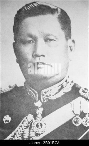Thailand: Field Marshal Sarit Thanarat (16 June 1908 - 8 December 1963), Prime Minister of Thailand (r. 1959-1963), 1950s.  Field Marshal Sarit Thanarat was a Thai career soldier who staged a coup in 1957, thereafter serving as Thailand's Prime Minister until his death in 1963. He was born in Bangkok, but grew up in his mother's home town in Lao-speaking northeastern Thailand. Sarit's regime was the most repressive and authoritarian in modern Thai history, abrogating the constitution, dissolving parliament, and vesting all power in his newly-formed Revolutionary Party. Stock Photo