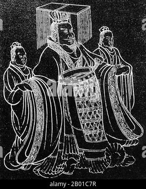 China: Emperor Wu of Han (7 June 156 - 29 March 87 BCE) with attendants ...