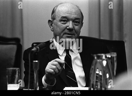 USA: David Dean Rusk (9 February 1909 - 20 December 1994), 54th Secretary of State (1961-1969) under presidents John F. Kennedy and Lyndon B. Johnson.  Photo by Yoichi Okamoto (1915-1985, public domain), 16 September 1968.  On 12 December 1960, Democratic President-elect John F. Kennedy appointed Rusk Secretary of State. As Secretary of State, Rusk believed in the use of military action to combat Communism. Despite private misgivings about the Bay of Pigs invasion, he remained noncommittal during the Executive Council meetings leading up to the attack and never opposed it outright. Stock Photo