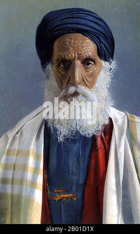 Tunisia: 'An Old Rabbi', Tunis, c. 1915.  Rudolf Franz Lehnert (1878-1948, Czech) and Ernst Heinrich Landrock (1878-1966, German) had a photographic company based in Tunis, Cairo and Leipzig before World War II. They specialised in somewhat risque Orientalist images of Arab and Bedouin women, often dancers, as well as, apparently, the occasional Rabbi.  The history of the Jews in Tunisia goes back to Roman times. Before 1948, the Jewish population of Tunisia reached a peak of 110,000. From the 1950s, half this number left for Israel and the other half for France. Stock Photo