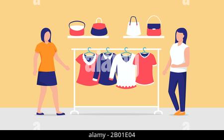 two woman choose clothes to wear in wardrobe woman fashion style vector Stock Photo